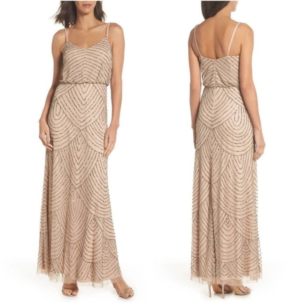 Adrianna Papell Beige Beaded Maxi Dress